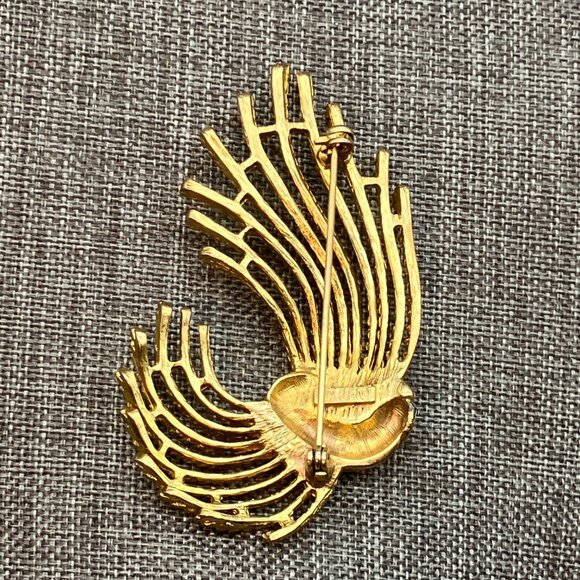 M Jent Brooch Pin 2.5 In Gold Abstract Wheat Knot Spray Swirl Vintage Retro - Picture 3 of 9